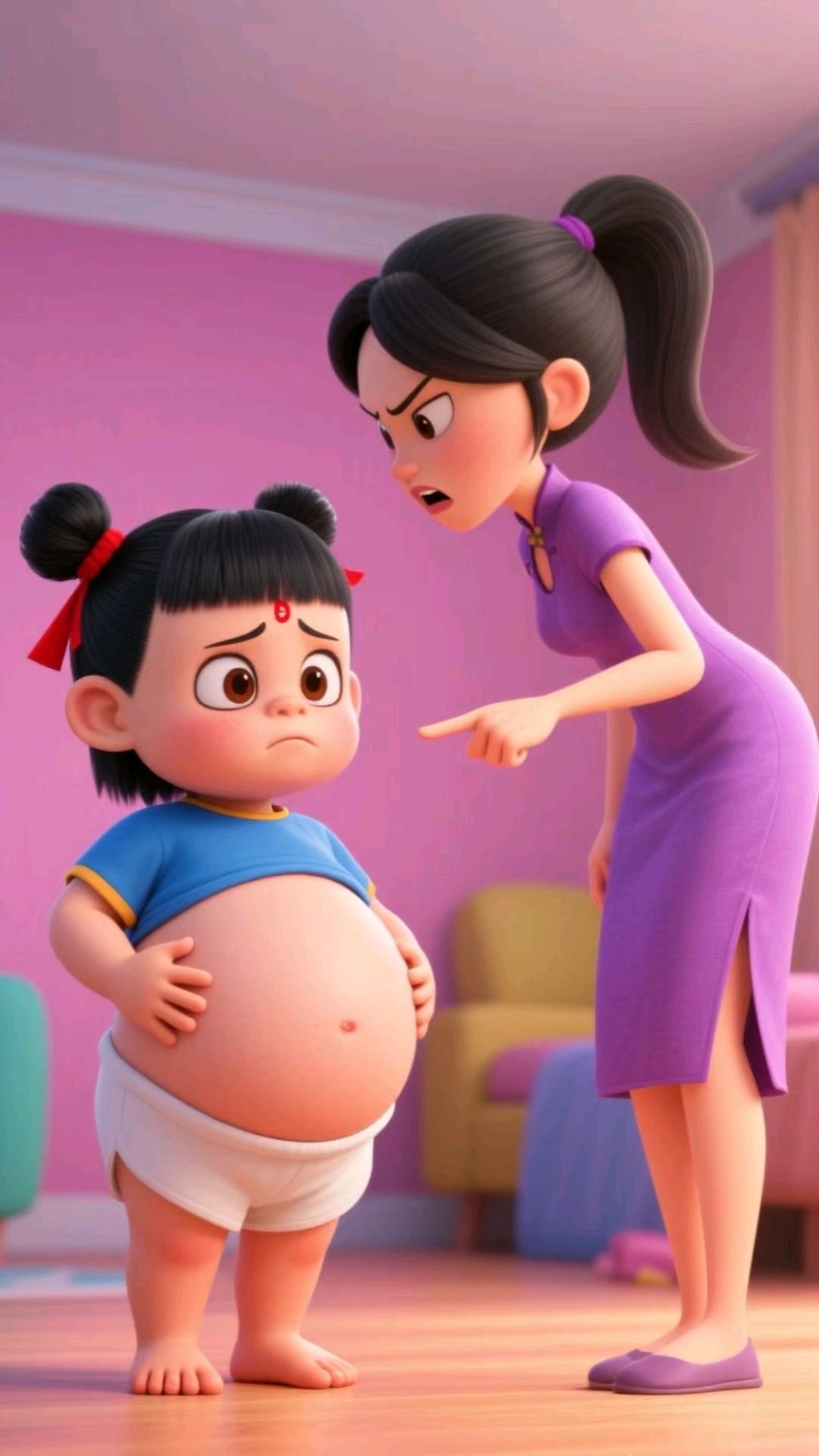 小哪吒的肚子圆溜溜的