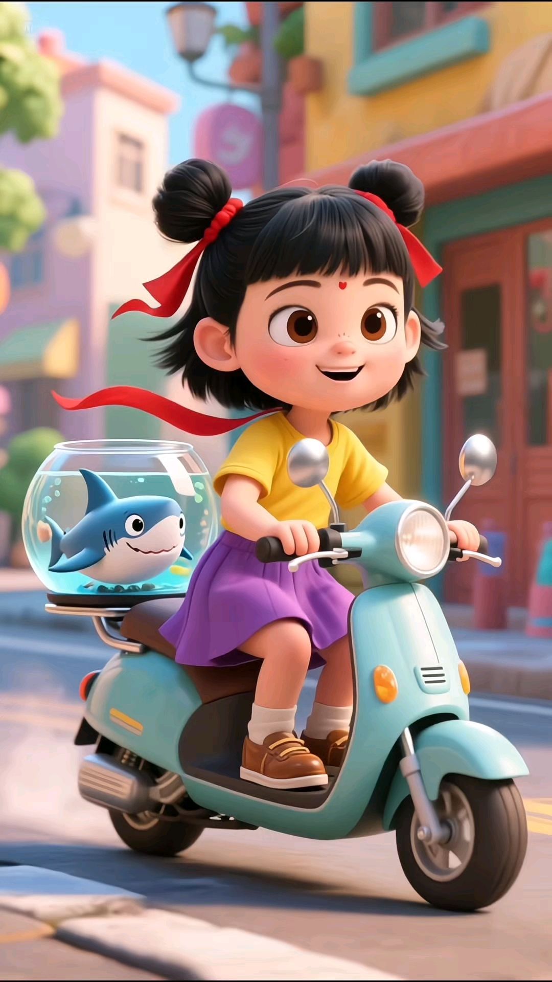 小女孩送小鲨鱼回家