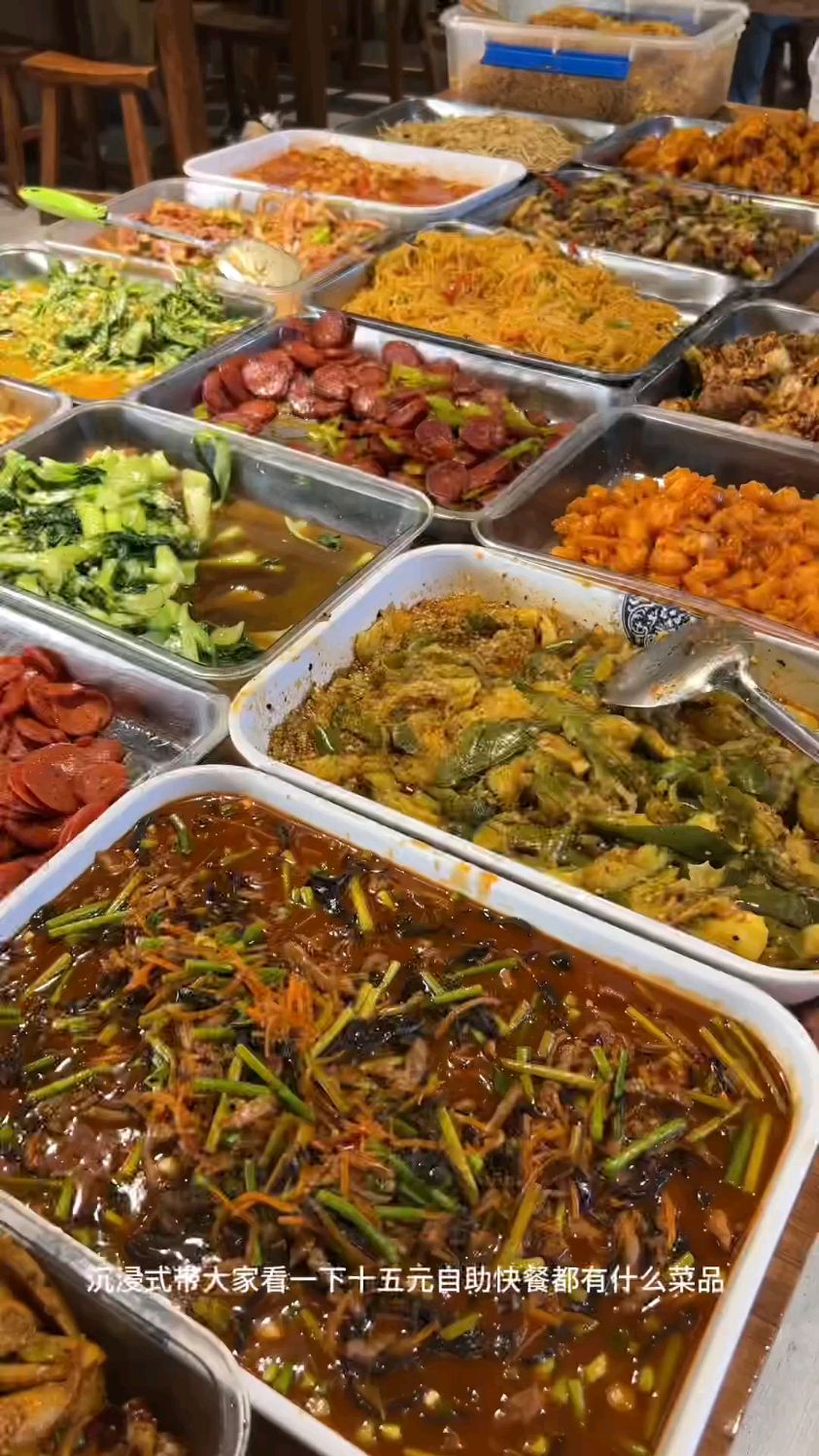 河南郑州15元任吃的自助快餐，菜品丰富有荤有素所有菜随便吃