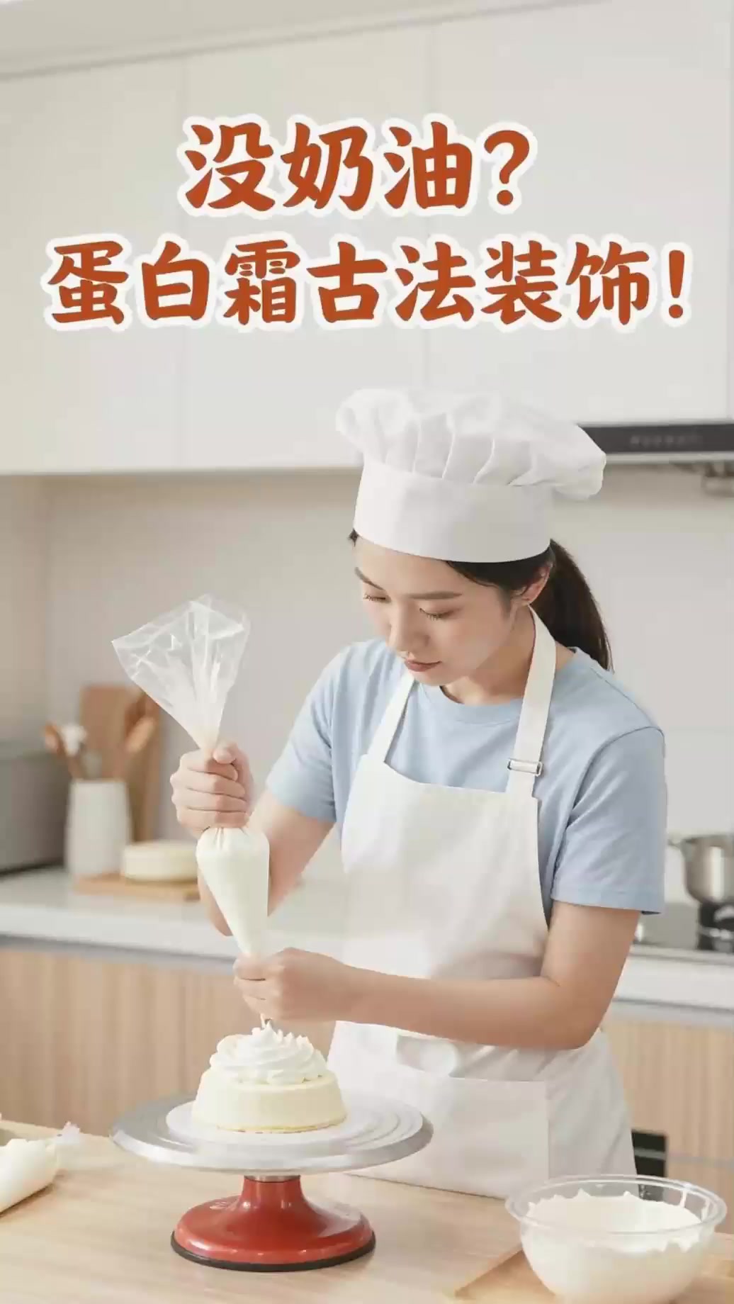 没有奶油怎么装饰蛋糕？蛋白霜古法也能裱。