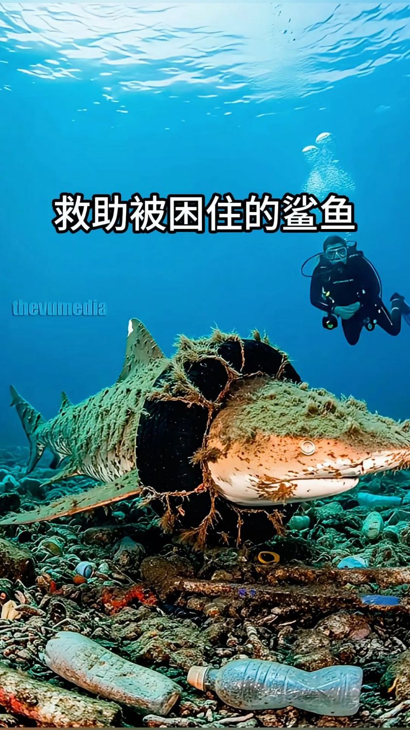 救助被困住的鲨鱼