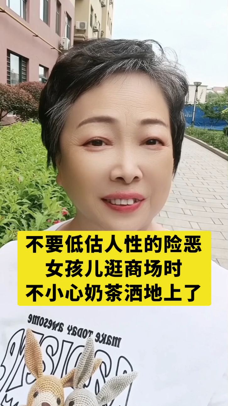 不要低估人性的险恶。女孩逛商场时不小心奶茶洒地上了
