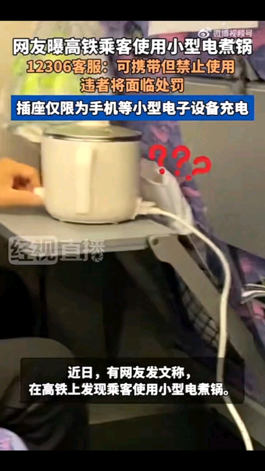 12306回应乘客高铁上用小型电煮锅