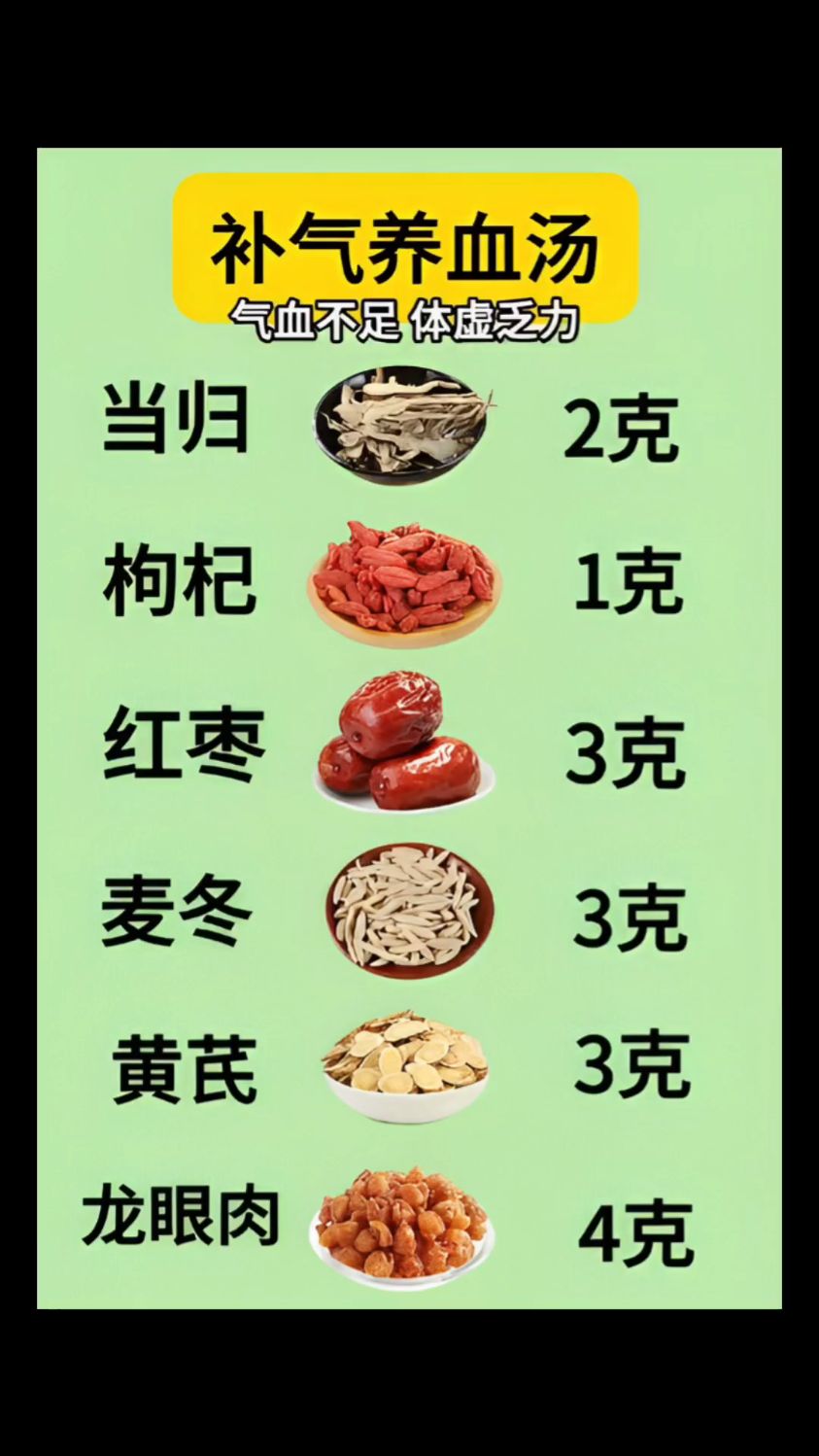 枸杞当归红枣麦冬黄芪桂圆汤