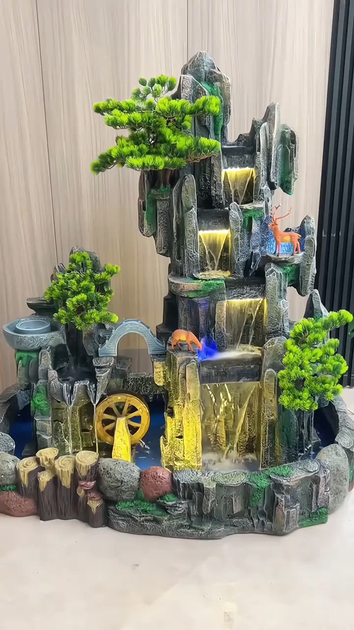 7833鱼池假山流水景观摆件循环水阳台高山流水生财招财风水轮流转