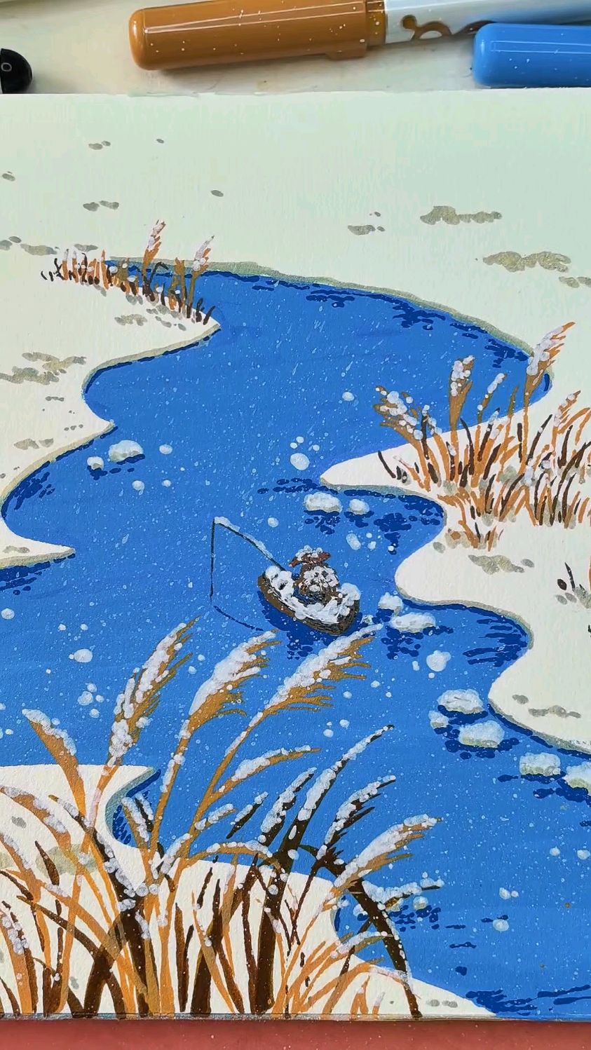 零基础丙烯马克笔画|钓鱼翁