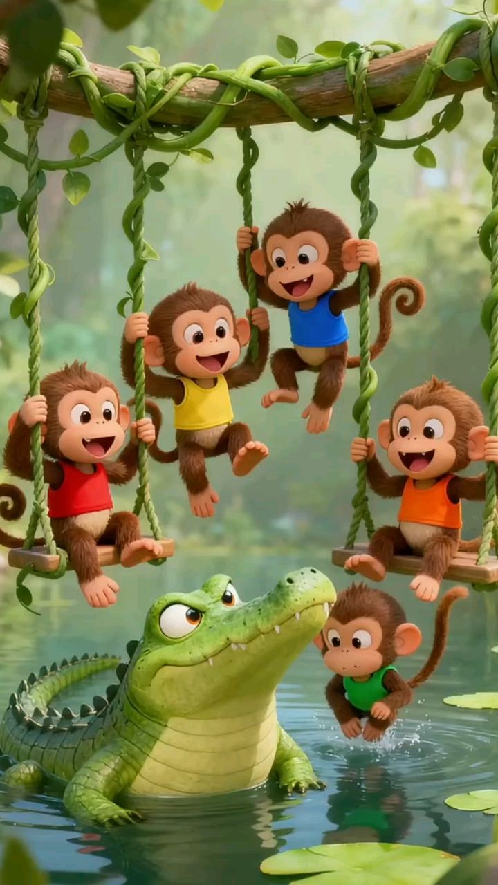 儿童早教启蒙儿歌:五只猴子荡秋千