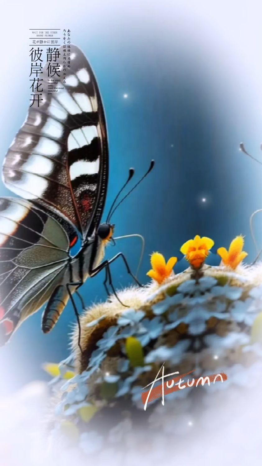 日式清新插画：花艺蝴蝶与“静候彼岸花开”的雅致治愈氛围