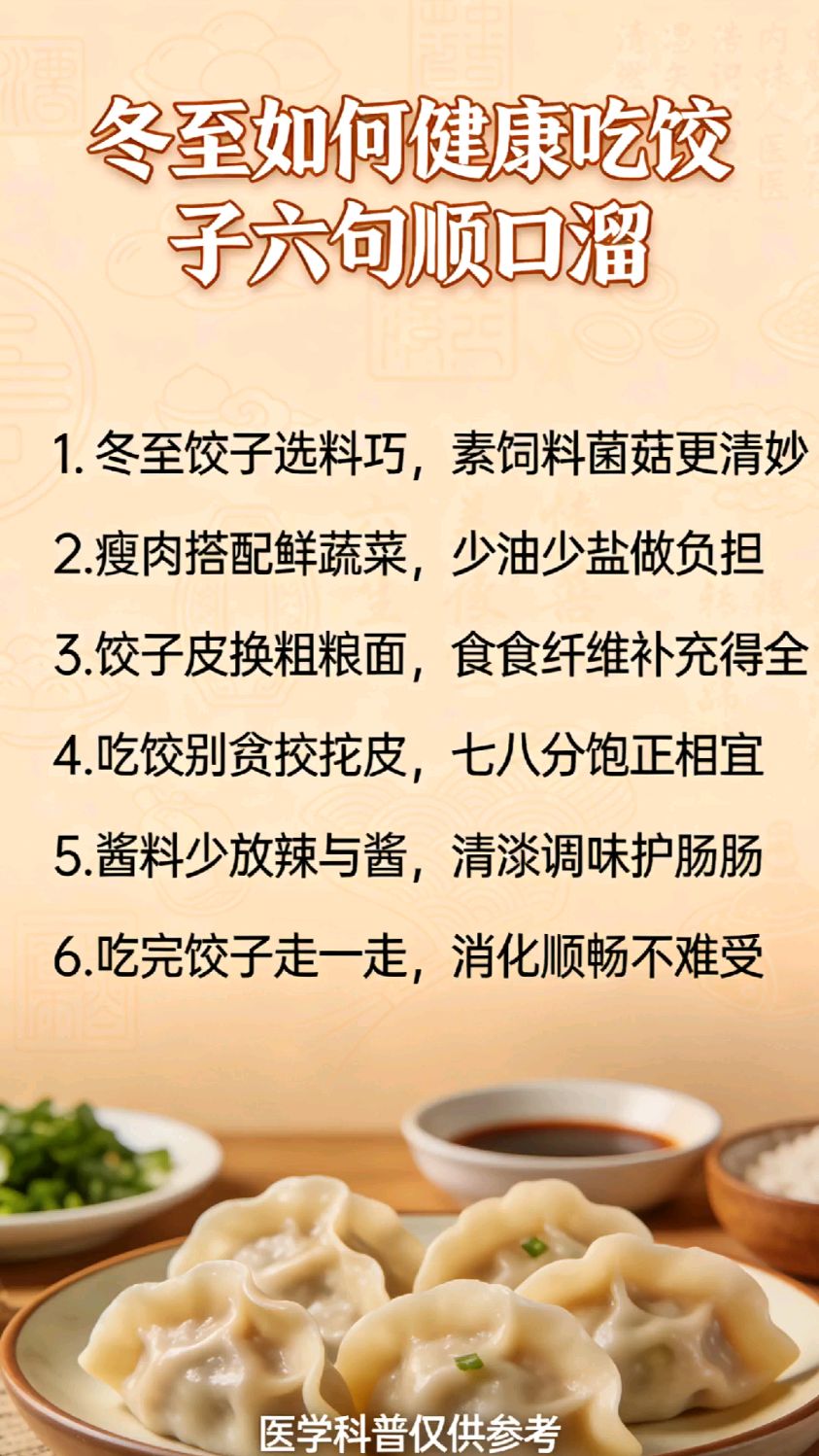 冬至如何健康吃饺子6句顺口溜。