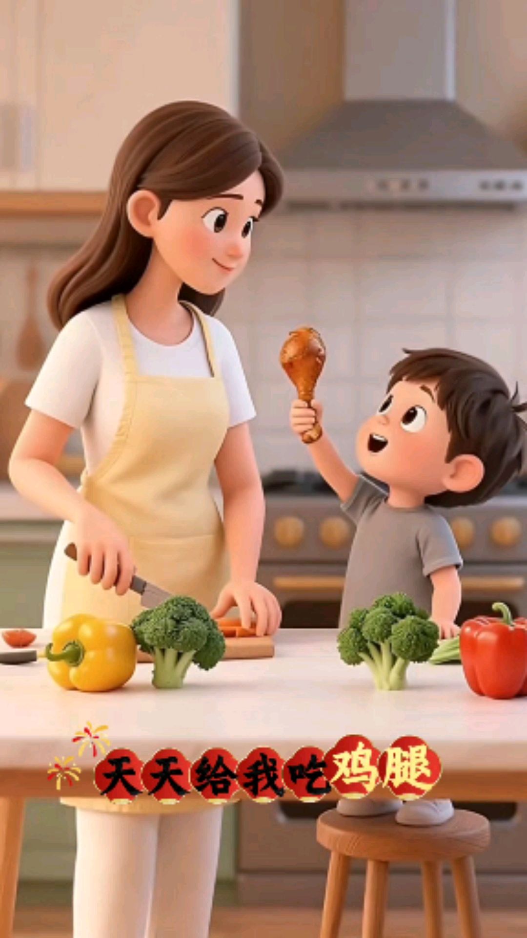 母子幽默段子,完了鸡腿没了