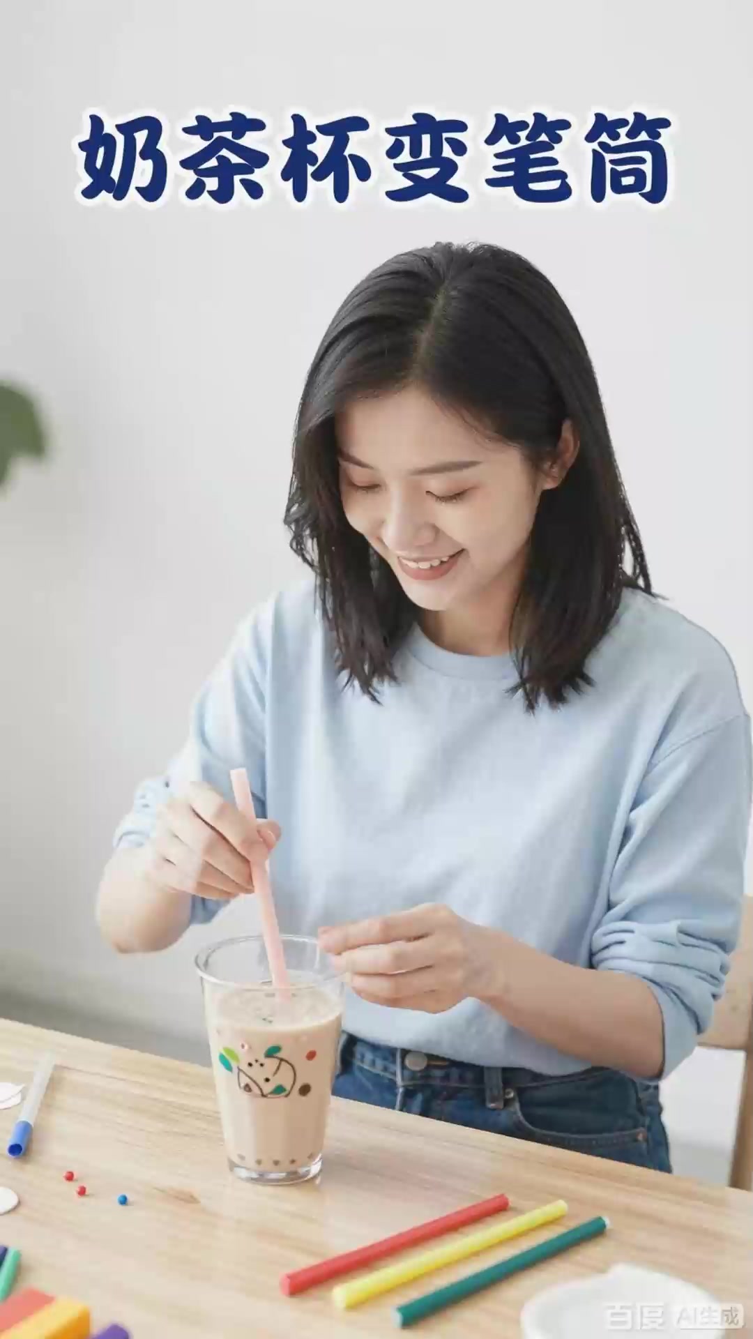 创意妙用奶茶杯改造笔筒，桌面文具规整拿取超方便！