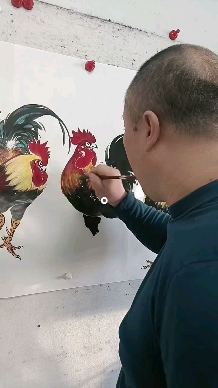 王兴民国画公鸡:大作品创作