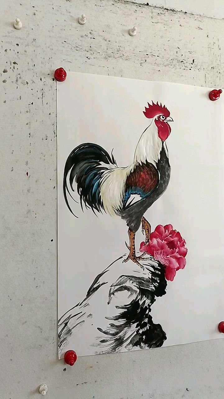 王兴民国画公鸡:纯手工绘画公鸡作品