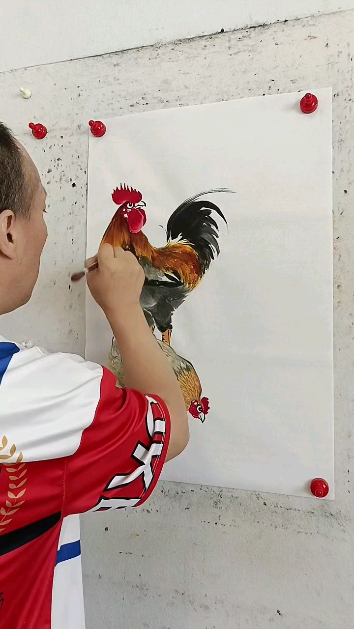王兴民国画公鸡,作品欣赏