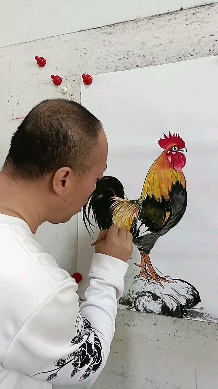 画公鸡第一人,王兴民国画公鸡作品欣赏