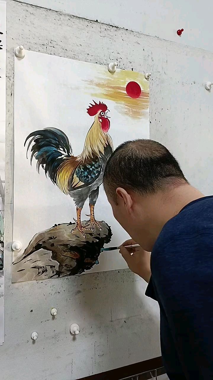 王兴民国画公鸡作品欣赏纯手工绘画