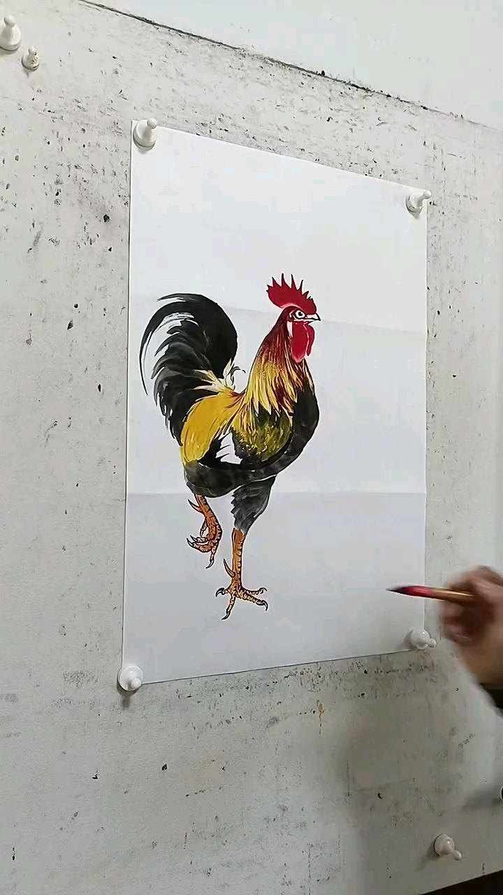 王兴民国画公鸡作品欣赏纯手工绘画技巧独一无二