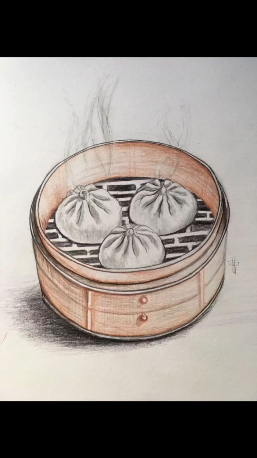 简笔画零基础也可以画刚出蒸笼的肉包子