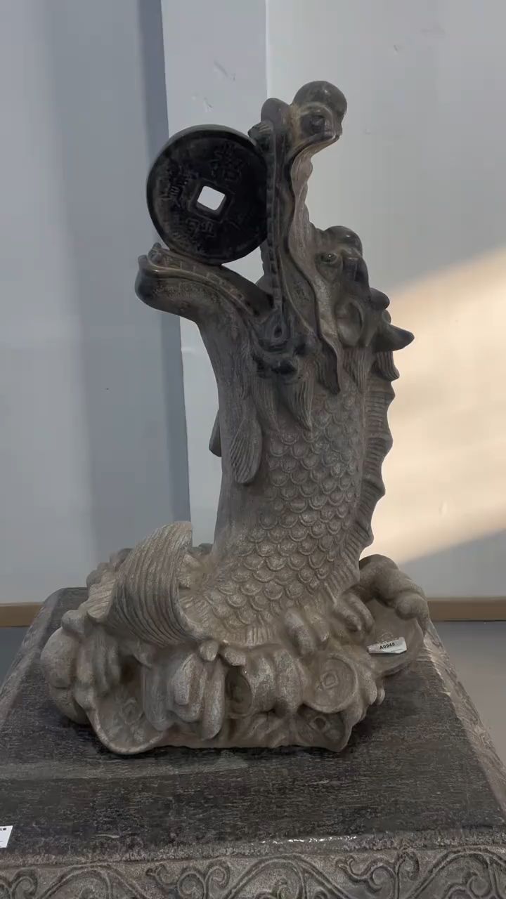老青石鱼化龙摆件