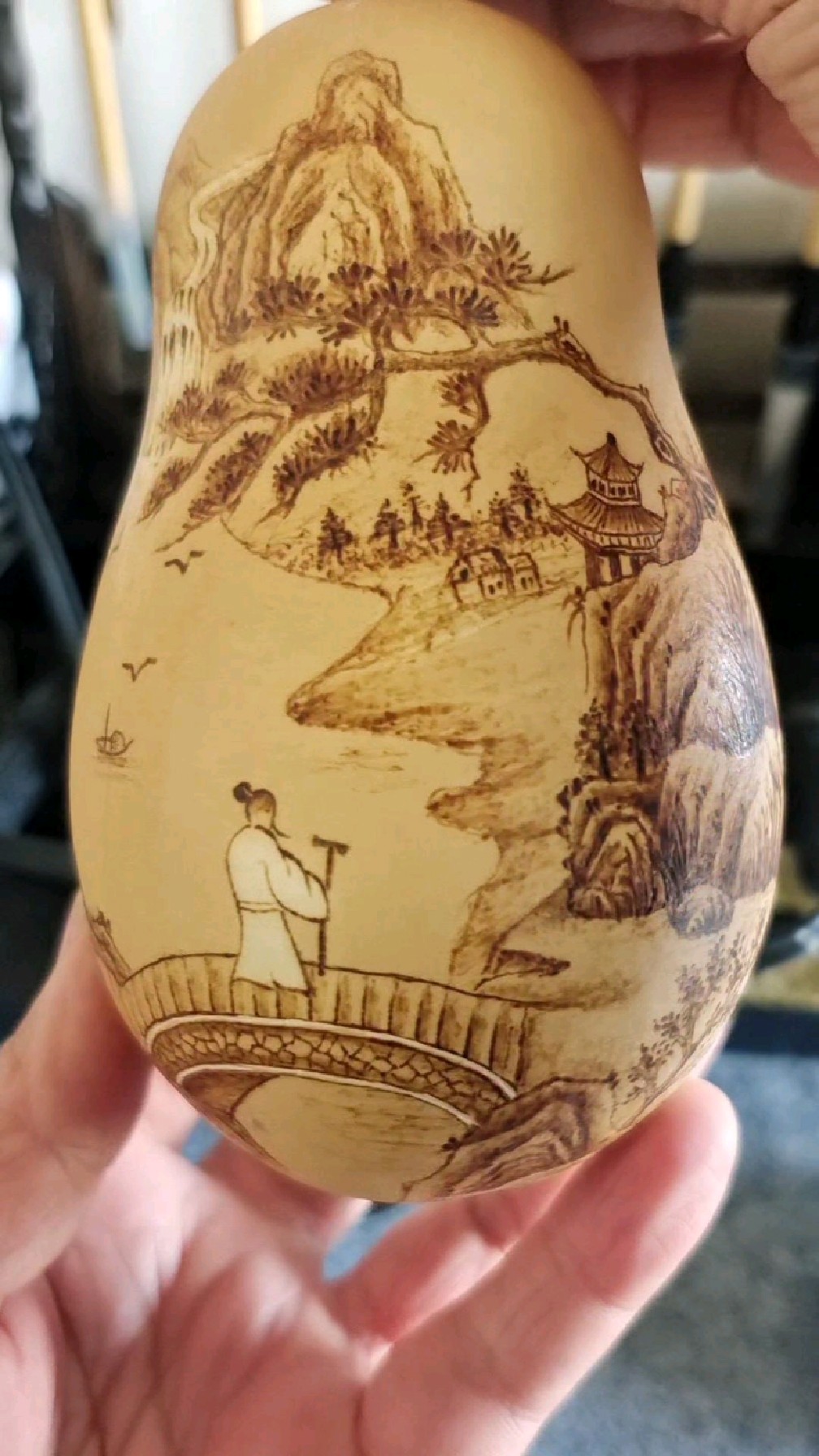 烙个山水送客户,葫芦烙画