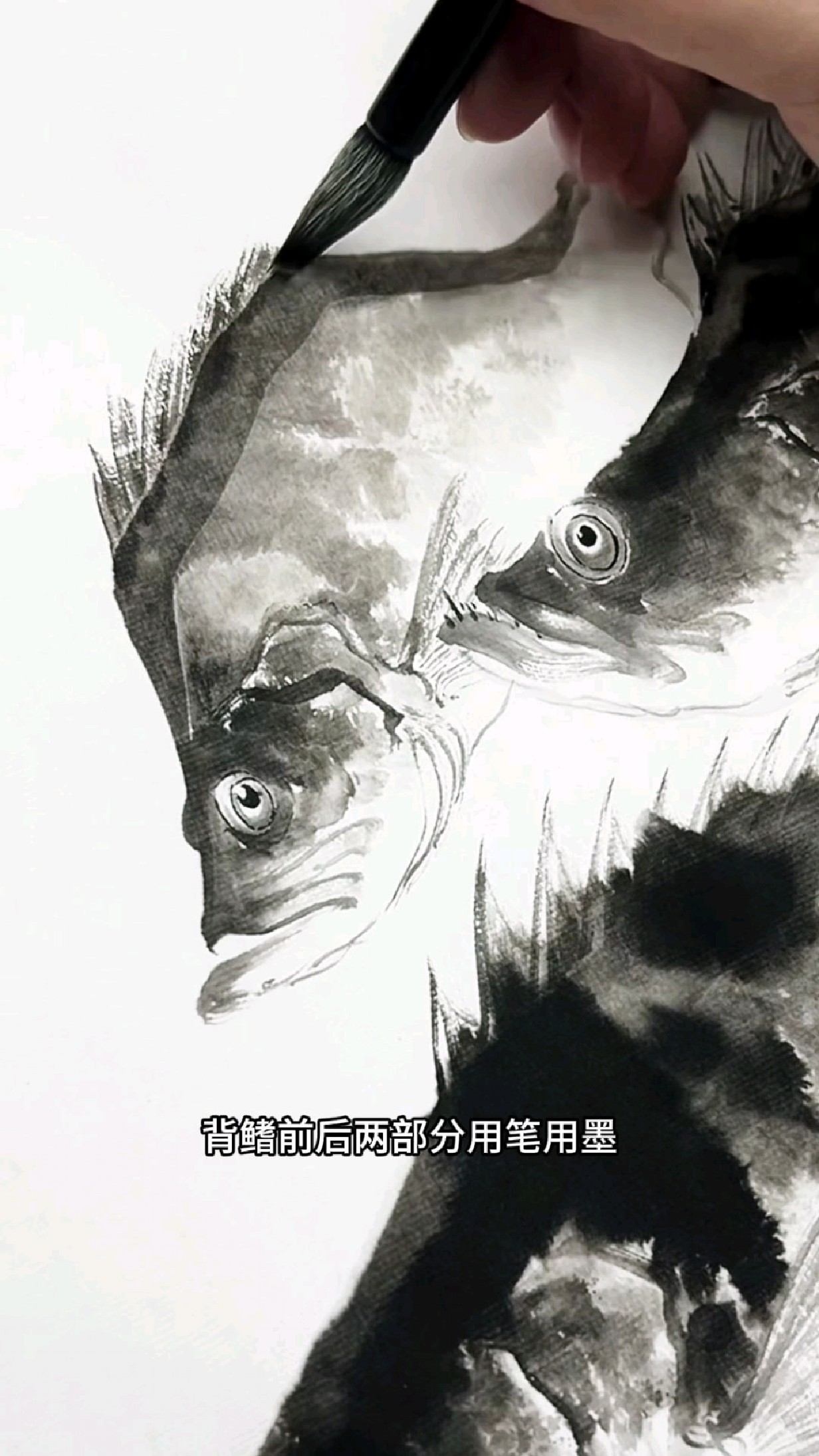 郭丙端画鳜鱼，水墨写意