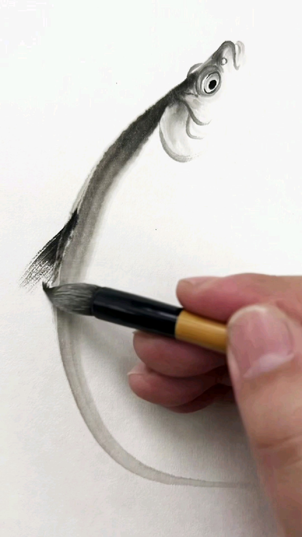 郭丙端画鱼,水墨写意
