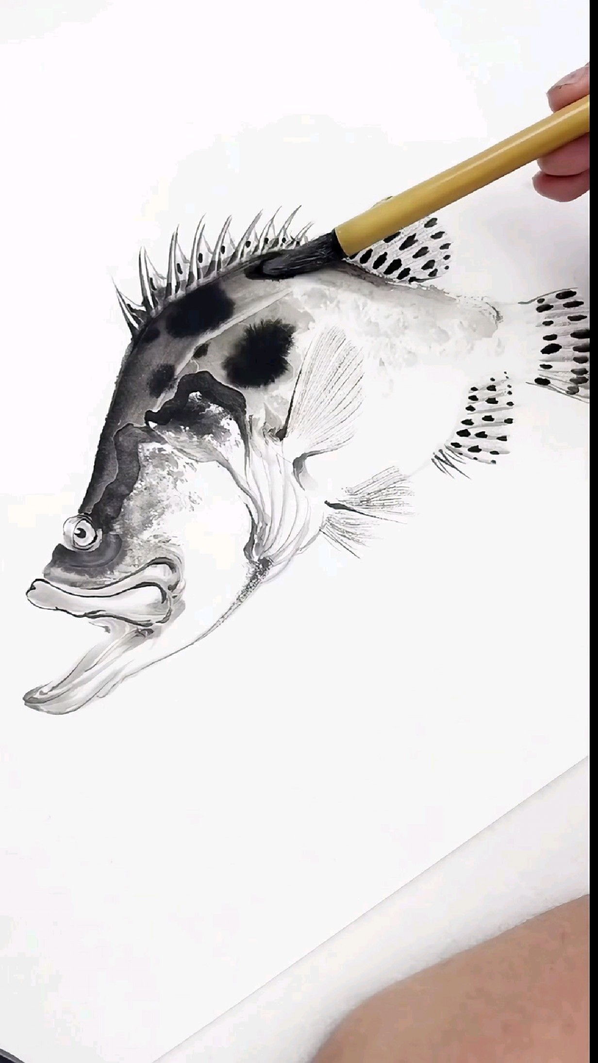 郭丙端画鳜鱼,水墨写意