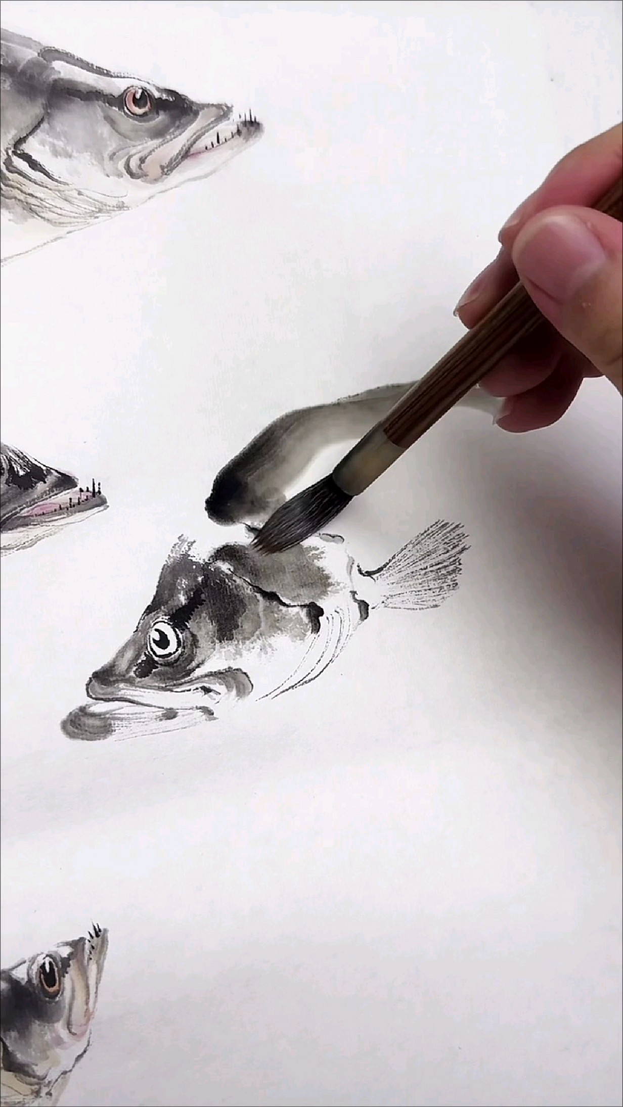 郭丙端画鳜鱼，水墨写意