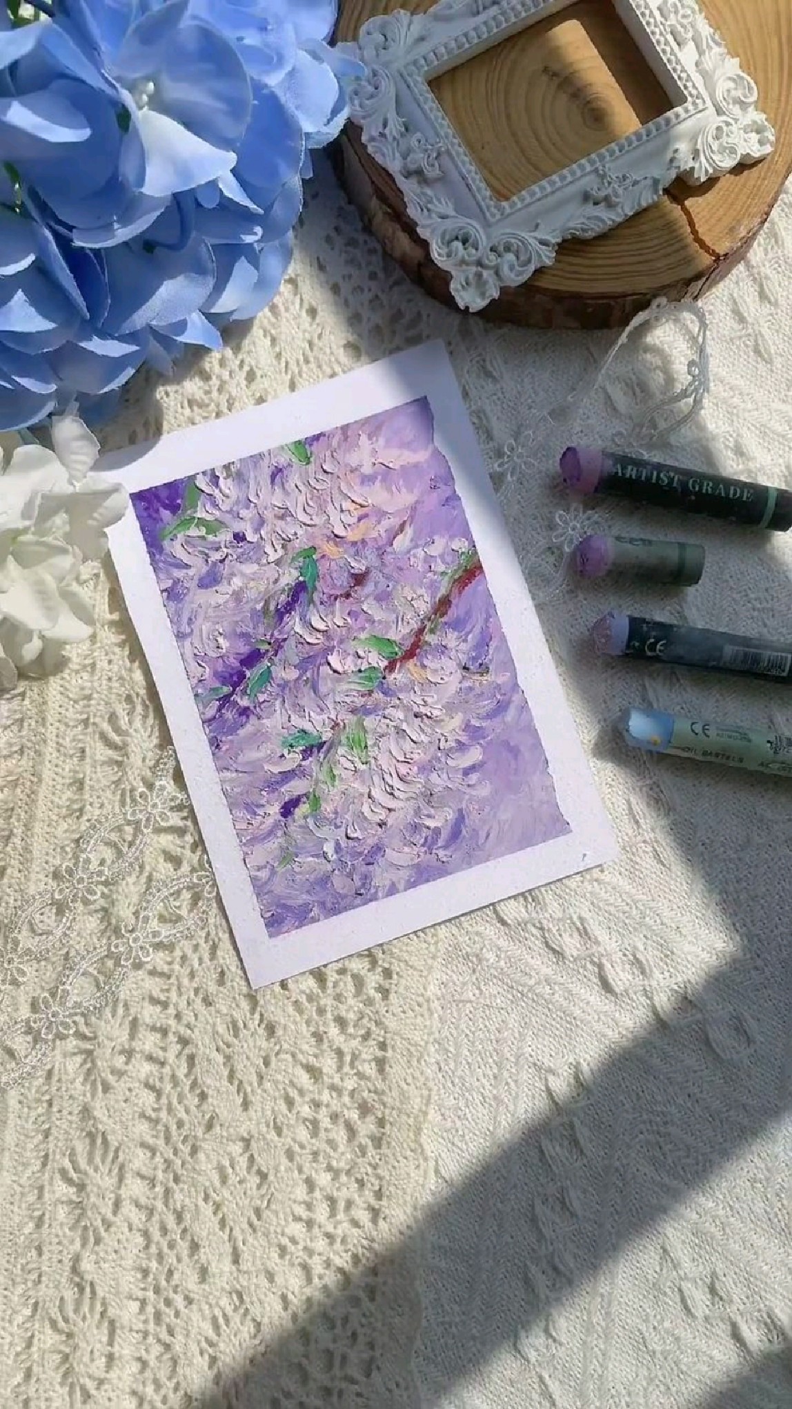 小鱼紫藤花*油画棒涂鸦教程