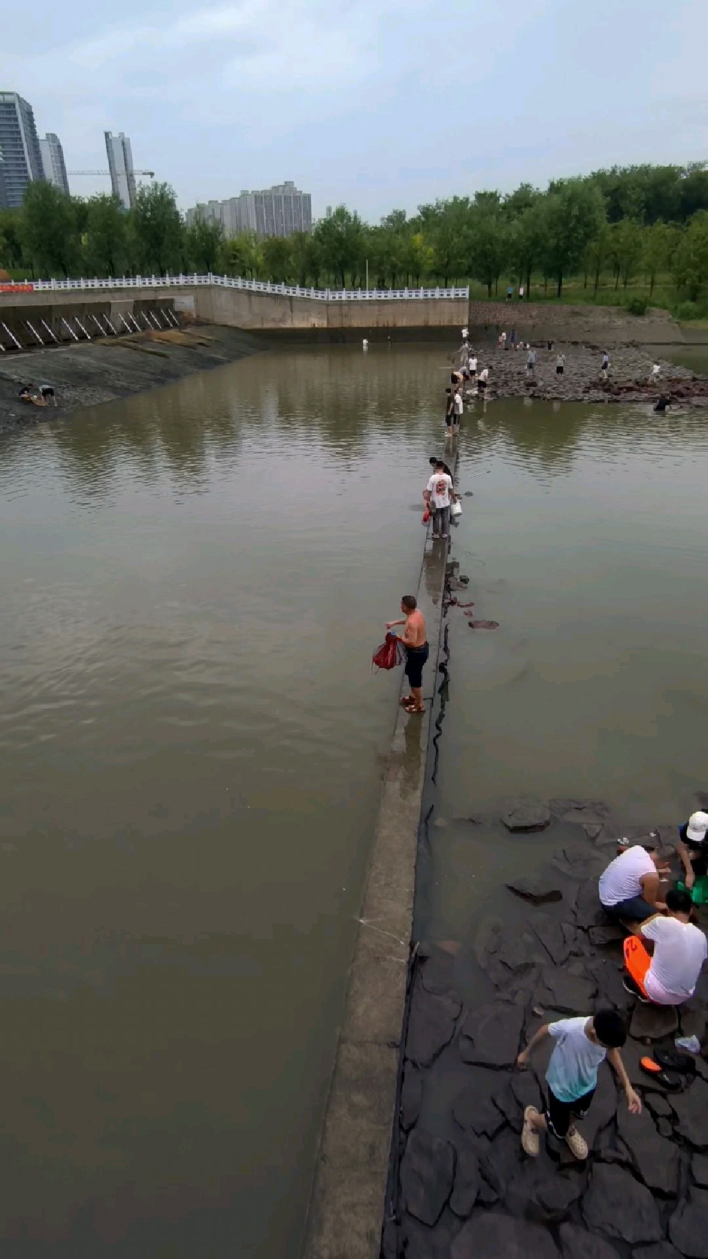 郑州暴雨后，贾鲁河捕鱼钓鱼