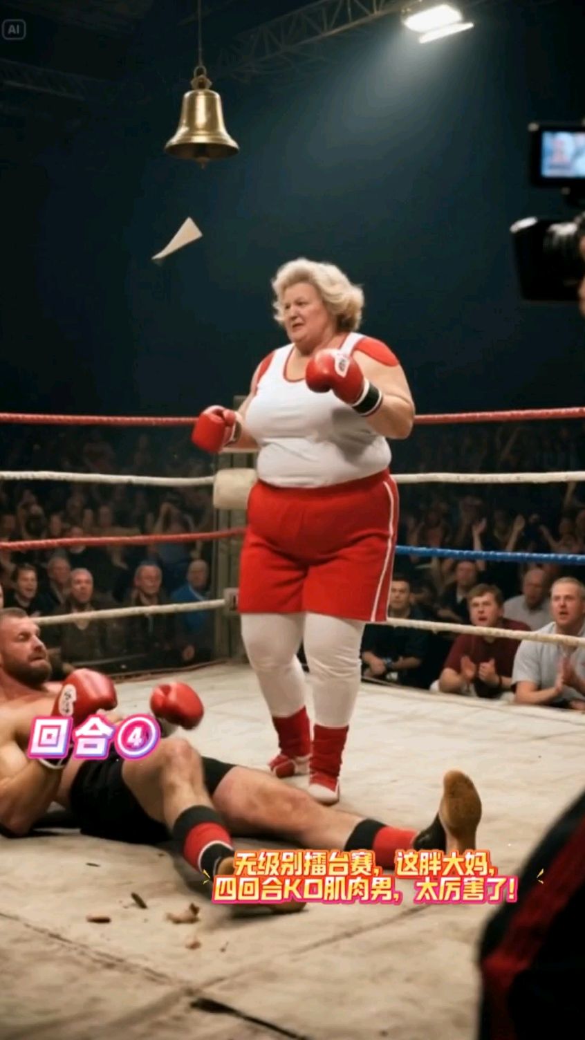 无级别擂台赛,这胖大妈,四回合KO肌肉男,太厉害了!#拳击比赛