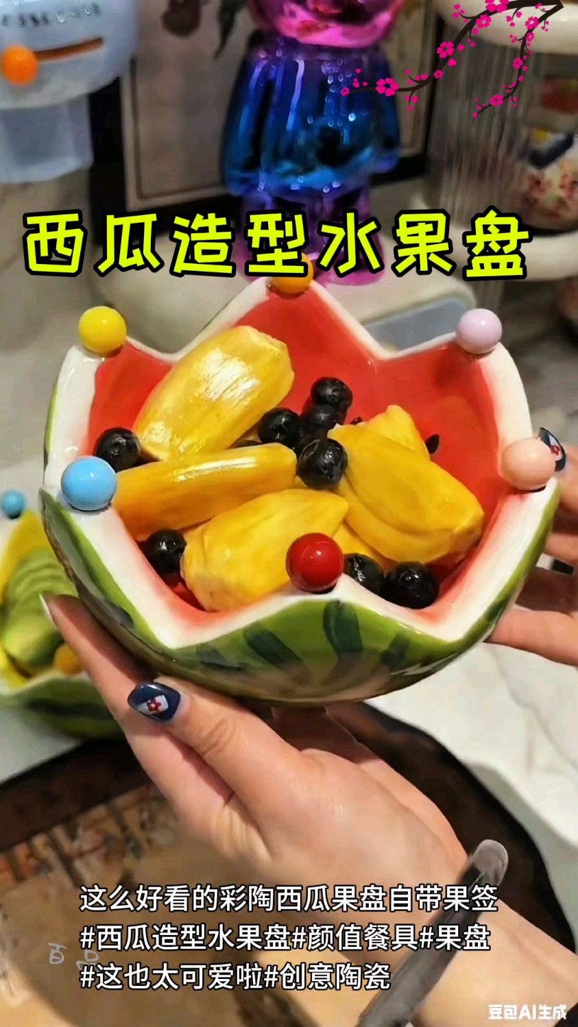 西瓜造型水果盘，创意十足，水果盘自带果签，颜值爆表！