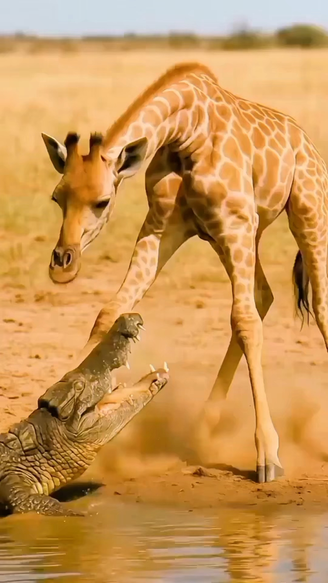 鳄鱼咬住了长劲鹿的腿