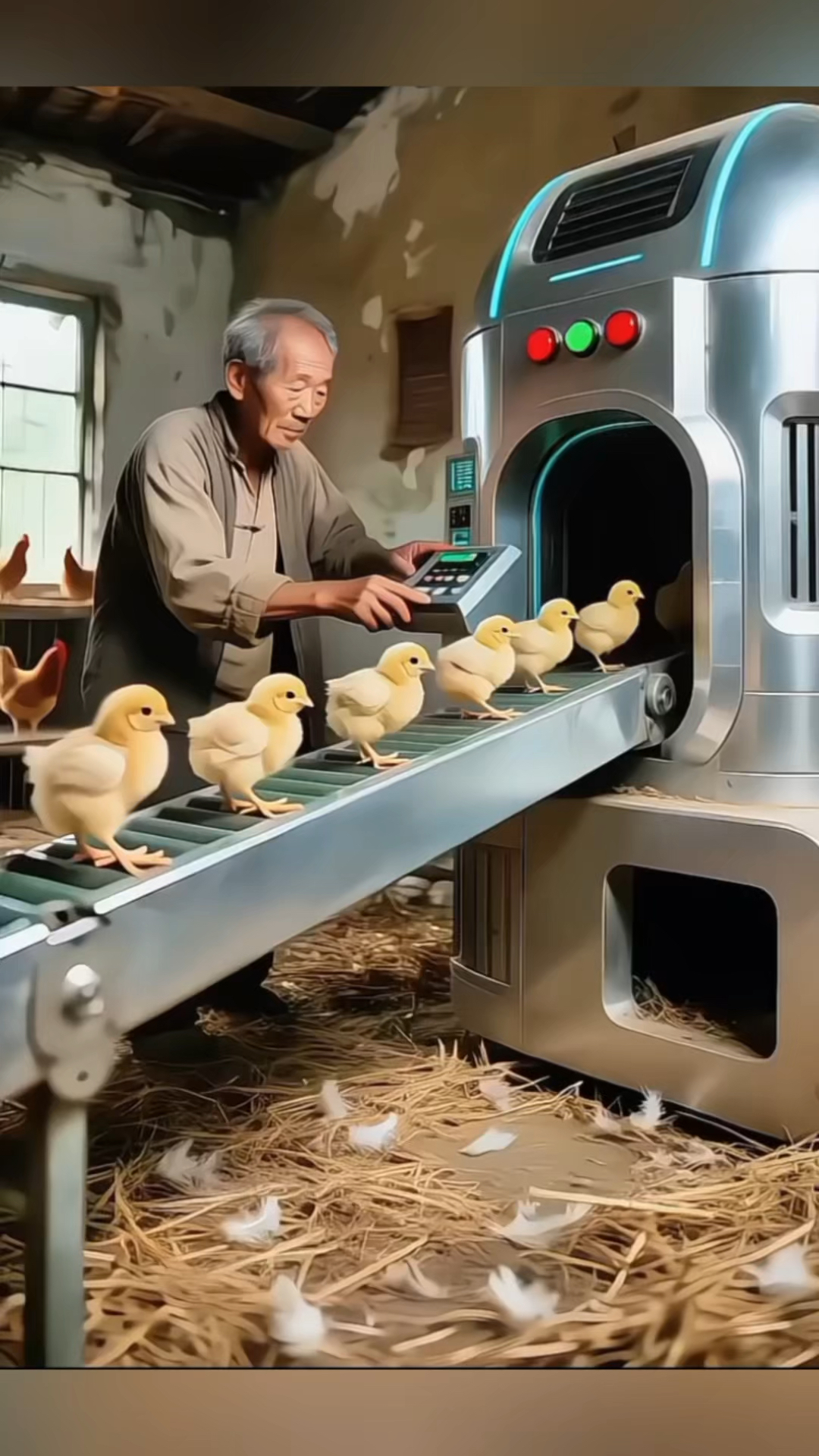 这个机器好，小鸡变大公鸡