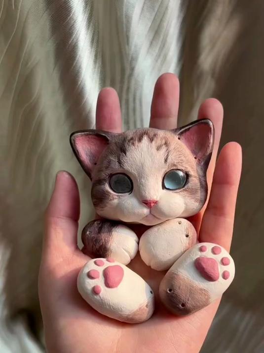 石塑粘土小猫玩偶白膜教程