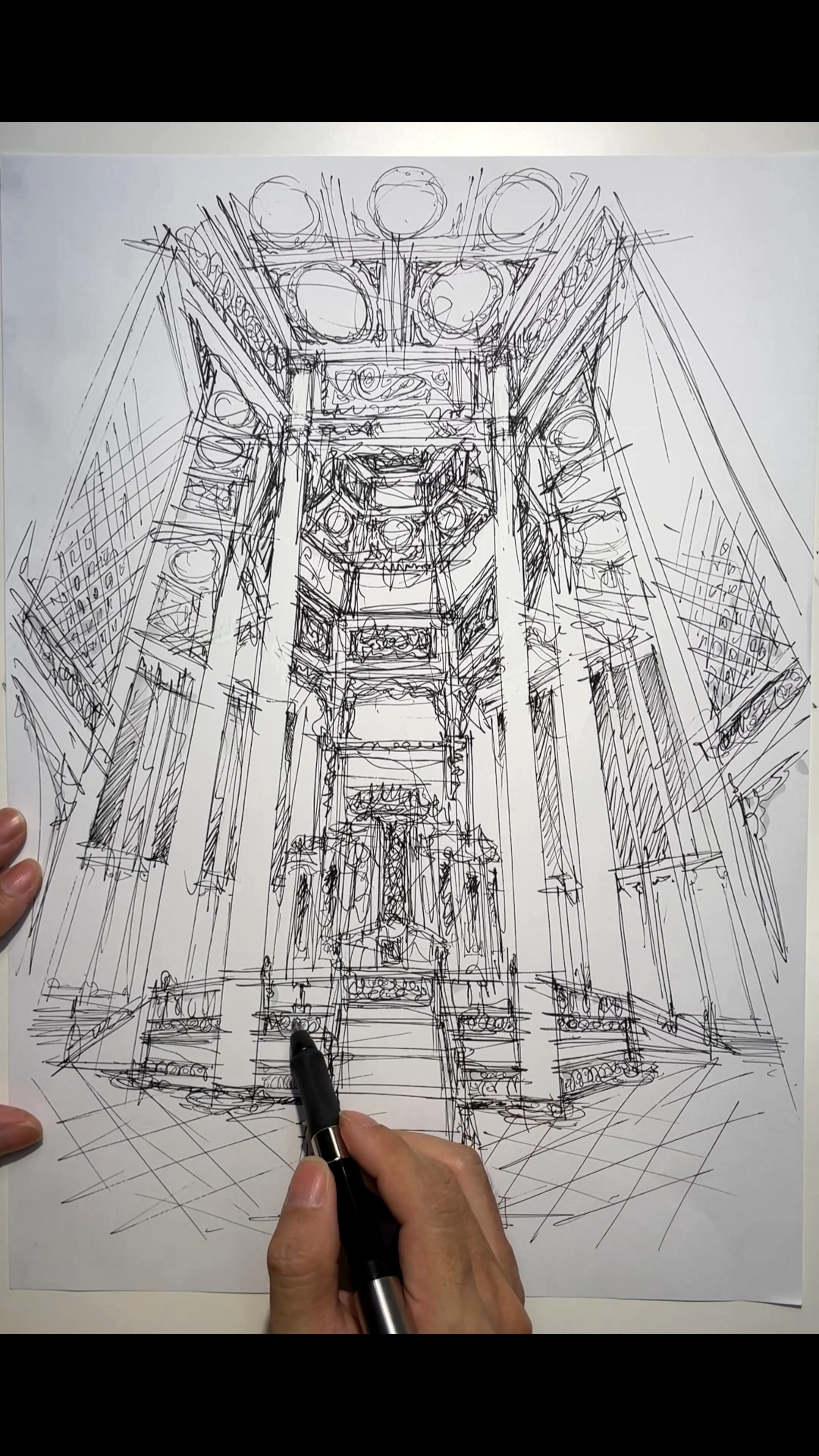 寥寥几笔狂画中国古代宏伟宫殿!手绘,控笔,建筑手绘,室内设计手绘,中国古建筑