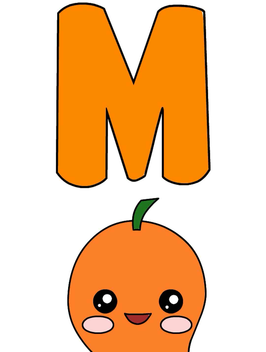 英语字母M宝宝学英语单词Mango芒果简笔画