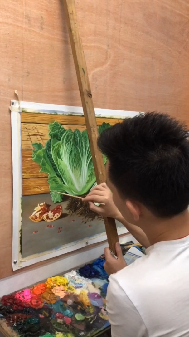手绘油画大白菜,是不是很逼真呢