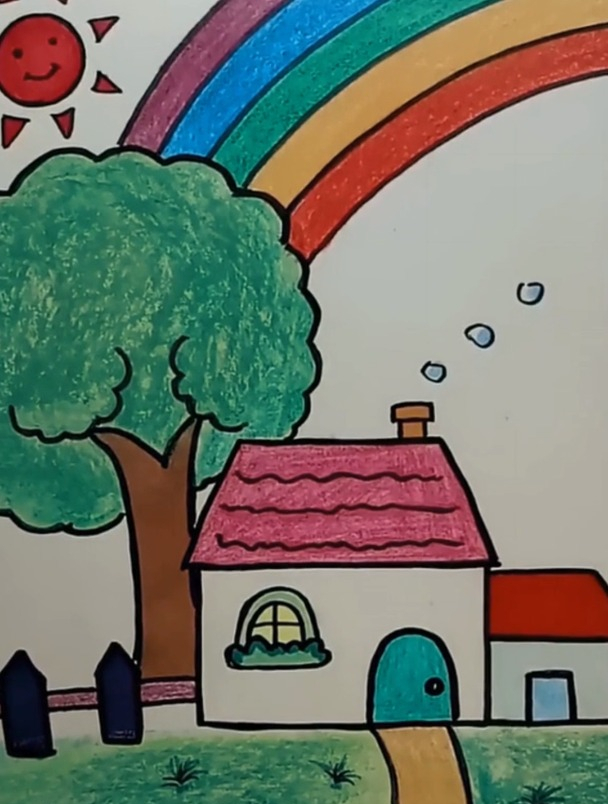 彩虹房子简笔画,简笔画教学
