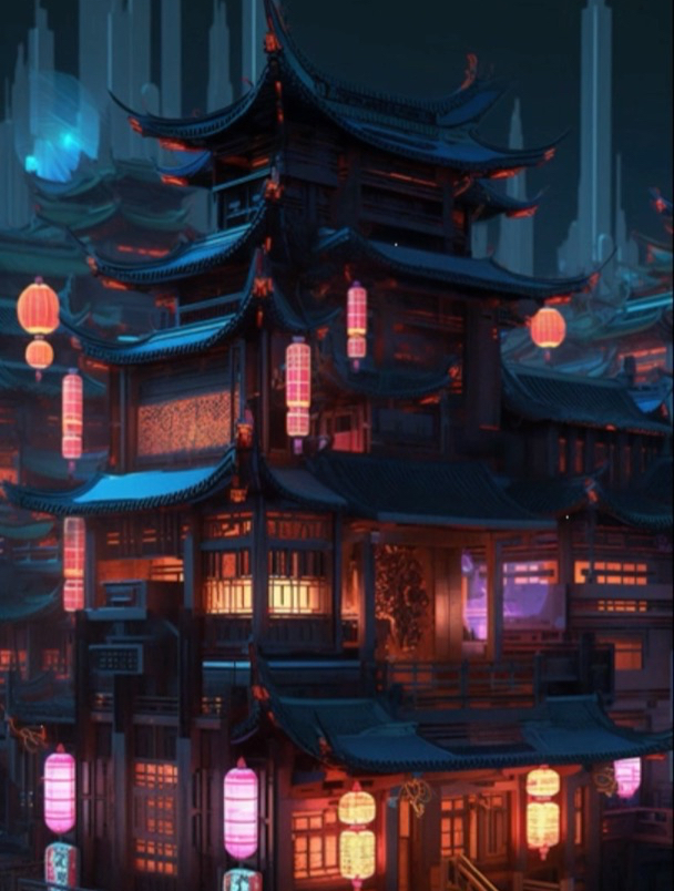 Ai绘画夜景古风建筑