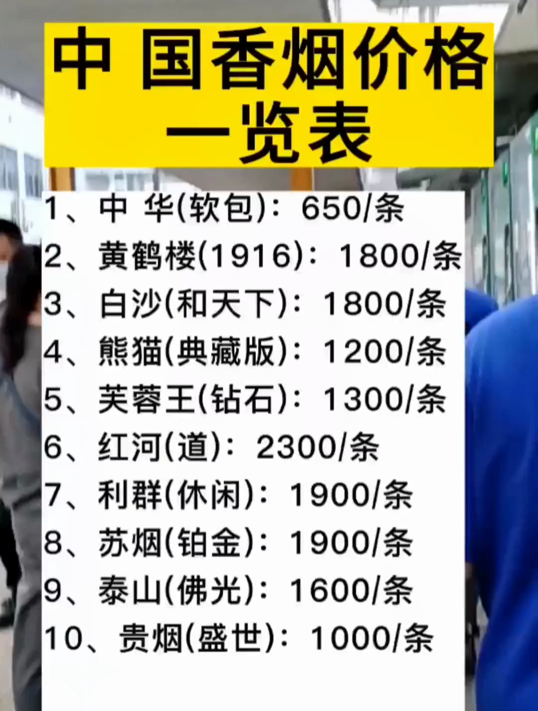 中国香烟价格一览表