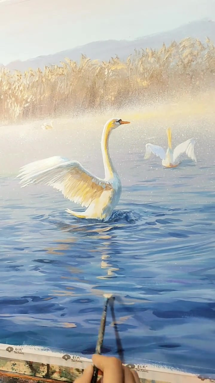 水彩风景绘画练习,天鹅湖