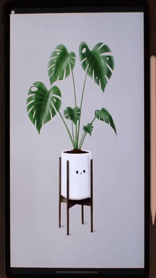 绿色盆栽绘画视频分享