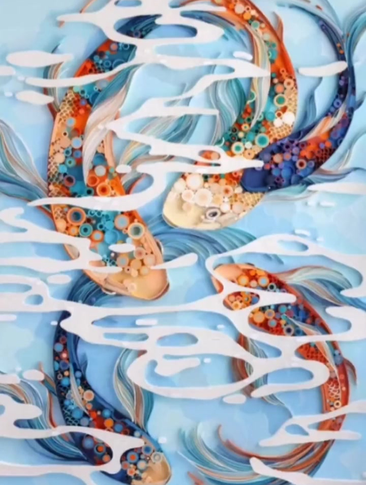 敢不敢艾特你有手的朋友给你做一副衍纸锦鲤画