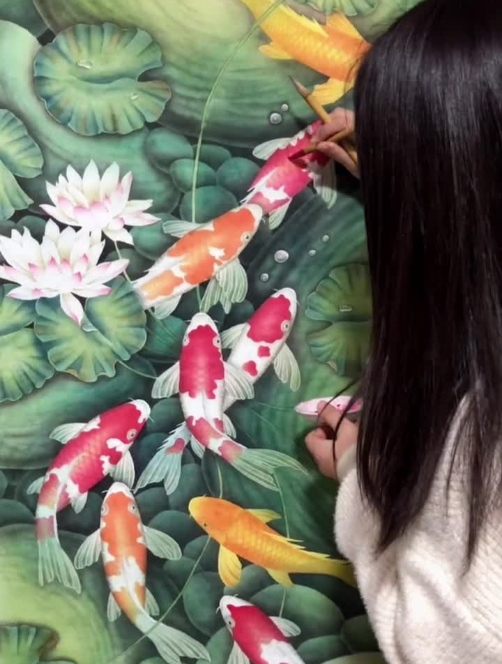 江南可采莲,莲叶何田田,鱼戏莲叶间……工笔画