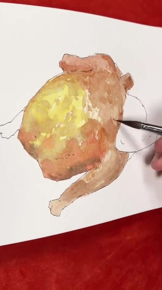 钢笔淡彩,画个烤鸡止馋吧