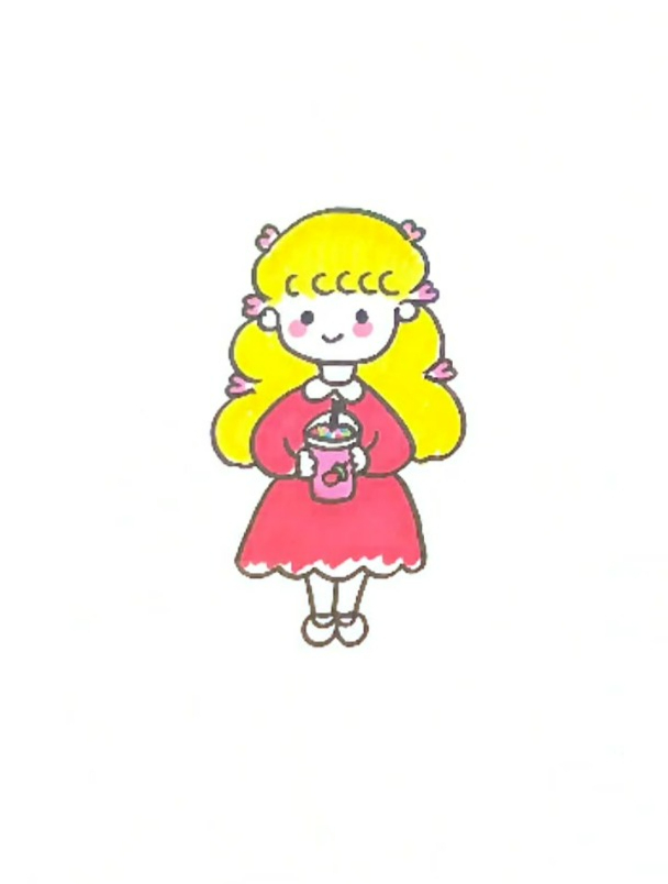 可爱卡通人物儿童简笔画系列,用3个括号画漂亮的小女孩简笔画