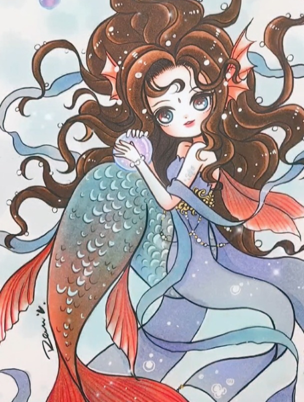 手绘,小鱼拟人手绘小画儿～二次元,可爱