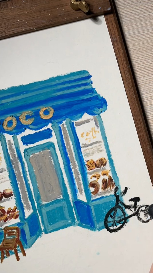 油画棒插画,街边面包店