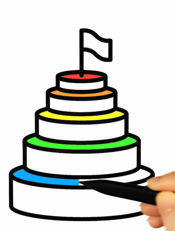 几何彩虹塔 创意简笔画填色 强迫症 声控 解压